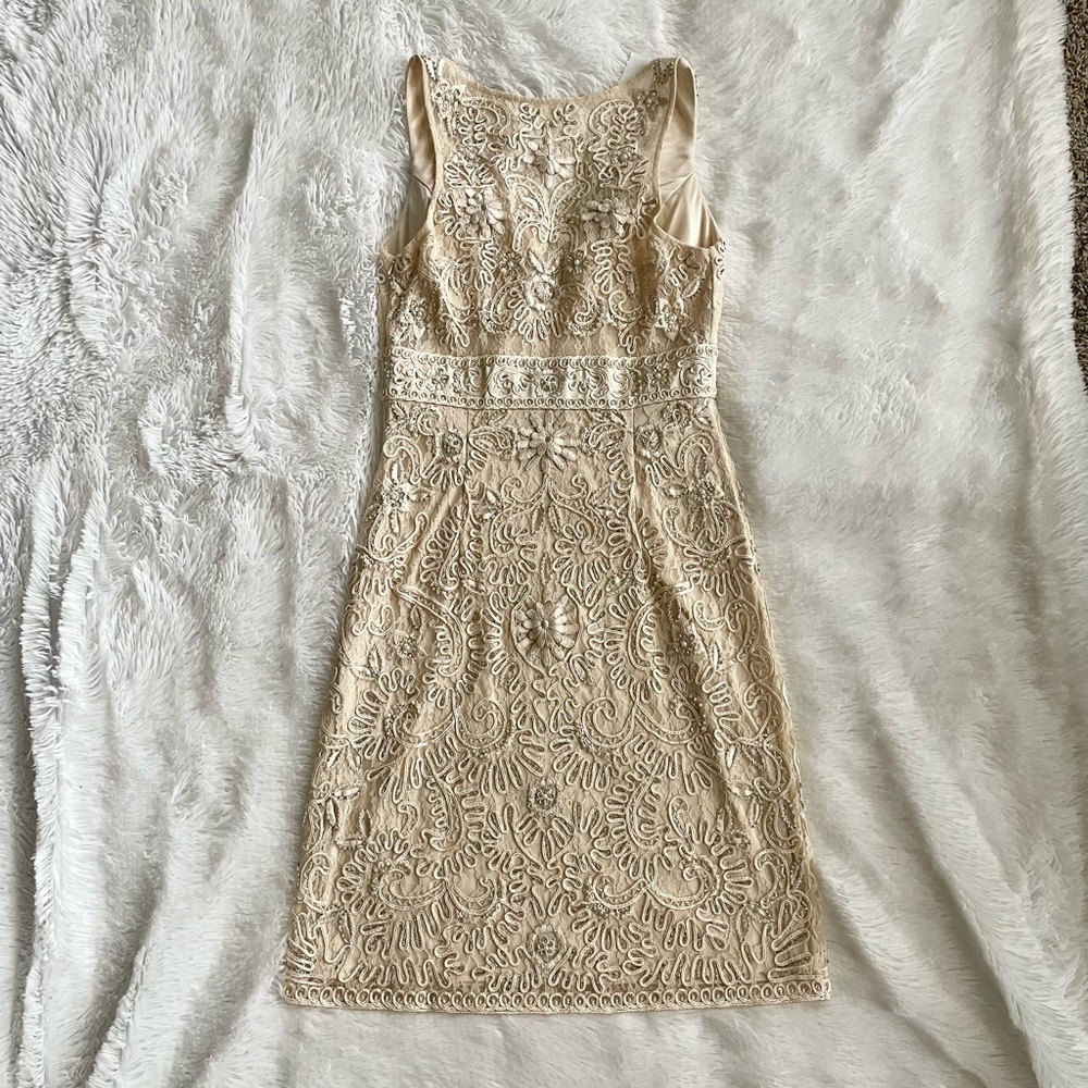 Sue Wong Dress Lace Beaded Embroidered Cocktail Sleeveless N3502 Ecru Wedding - Picture 5 of 14